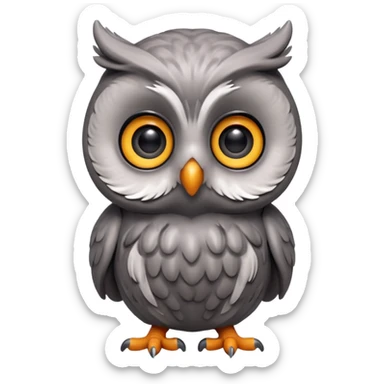 Isolated, incredibly high quality,  smooth, clean lines and intricately detailed digital illustration of the most incredibly adorable cute, furry, big eyed, gray owl figurine imaginable, toy style. 5000x5000, 1x1, glossy. sticker