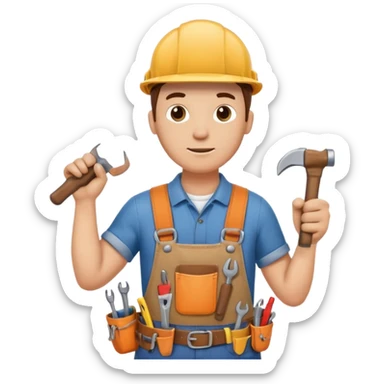 a handyman holding a wrench in this right hand and a hammer in his left hand sticker