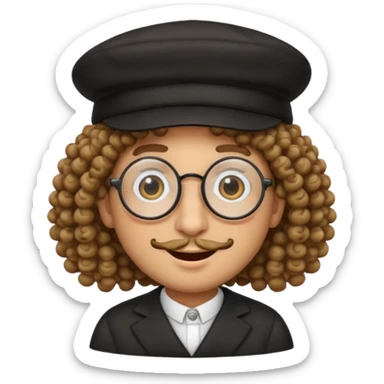 Creami un emoji stile whatsapp dello stereotipo dell ebreo con il nasone e i capelli da ebreo gli occhiali rotondi e il cappello da ebreo  sticker
