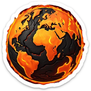sphere globe planet, surface covered with lava fire sticker