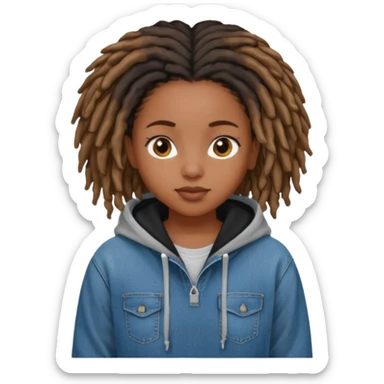 make a black girl with short locs wearing a denim hoodie with black sleeves sticker