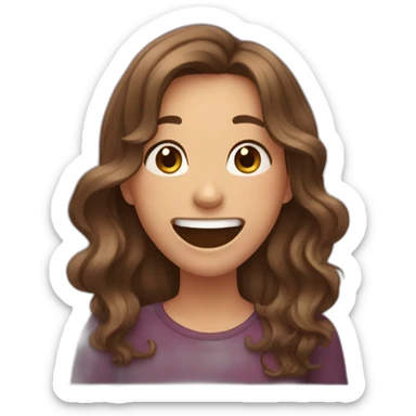 Brown hair girl with long wavy hair laughing while covering her mouth  sticker
