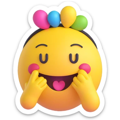 3D smiley emoji, large eyelashes, girly, colorful headband, blowing a kiss sticker