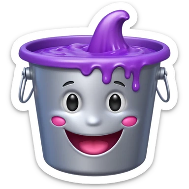 silver bucket filled with purple slime with a happy face only on the slime, no face on the bucket sticker
