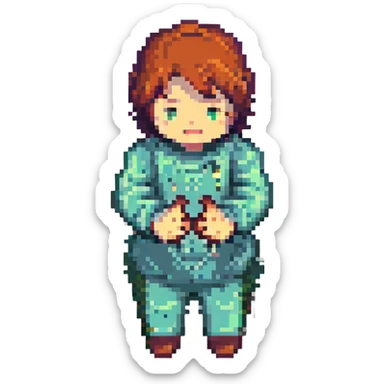 person pawing with hands like an excited dog, lively, pixel art style sticker