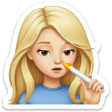 blonde girl with long hair snorting sticker