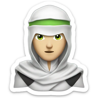 white ninja with a white veil on his head, green eyes sticker