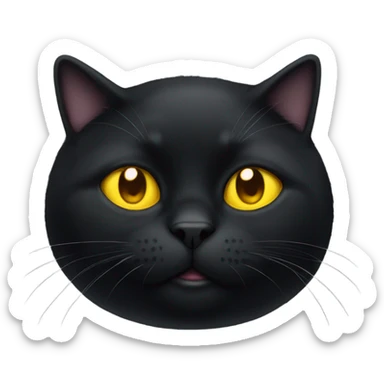 Fat black cat laying on back with yellow eyes sticker