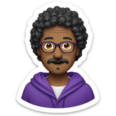 Mnn with round glasses and curly mustache in a violet hooded robe thinki sticker