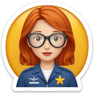 pilote d'avion femme rousse avec lunette de soleil sticker