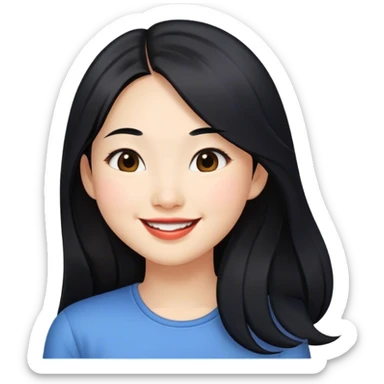 Long hair asian girl smiling lips smirking sideways sticker