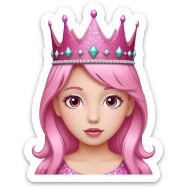 pink girl glitter crown sticker