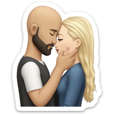 White girl dark hair kissing mixed bald man with beard sticker