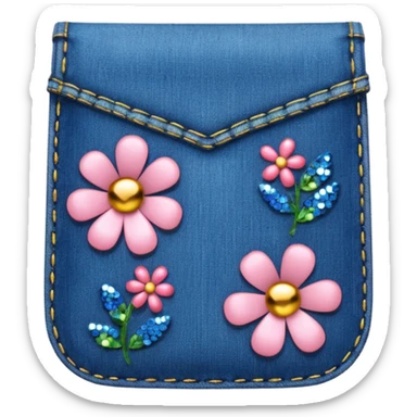 Denim pocket with sequin flowers sticker