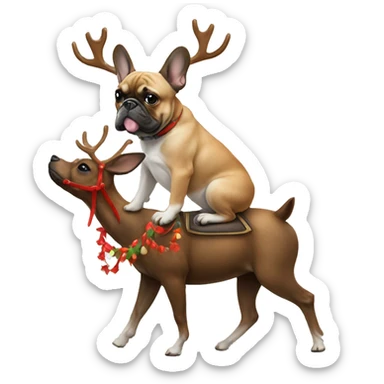 French bulldog riding a reindeer  sticker
