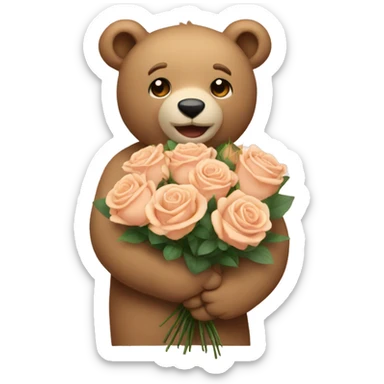 A beige bear with a bouquet of roses sticker