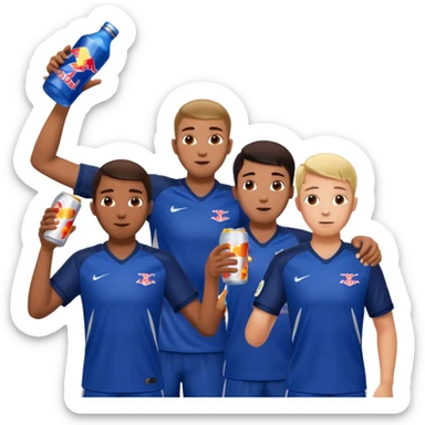 Red bull energy drink imogi for soccer players drinking red bull energy drink while playing soccer sticker