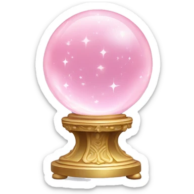 Crystal Ball Emoji "A pastel pink crystal ball sitting on an ornate base, glowing softly and filled with swirling glitter and tiny stardust patterns." sticker