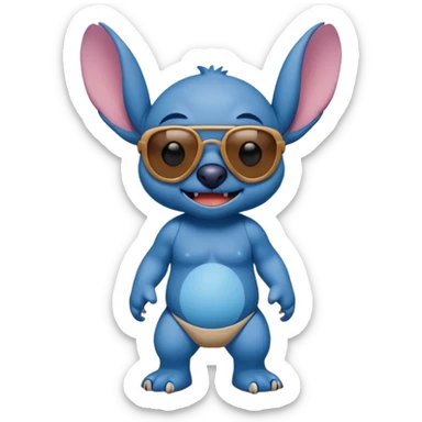 Stitch walking on the beach and saying hello sticker