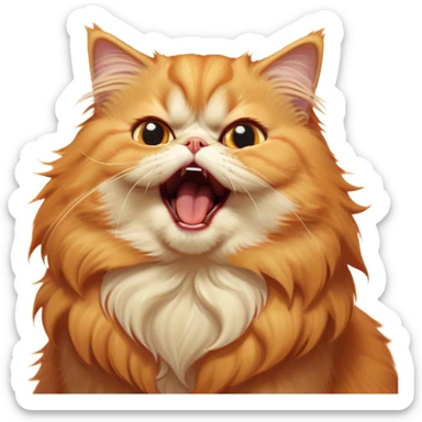 Cinematic Derpy Grumpy Comical Orange Persian Cat Portrait Emoji, Head tilted playfully with an adorably awkward yawning expression, fluffy orange fur with soft cream and golden undertones, Simplified yet hilariously derpy features, highly detailed, glowing with a warm but slightly confused glow, high shine, a mix of lazy and clueless, stylized with a touch of whimsy, bright but with a completely derpy and grumpy face, soft glowing outline, capturing the essence of a quirky yet chubby, grumpy kitty, so endearing it feels like it could stretch out of the screen and demand attention with its wonderfully derpy charm while yawning! sticker