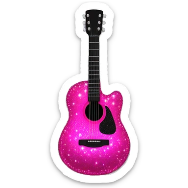 Realistic neon pink to black acoustic guitar with sparkly shiny glitter and diamonds on it. sticker