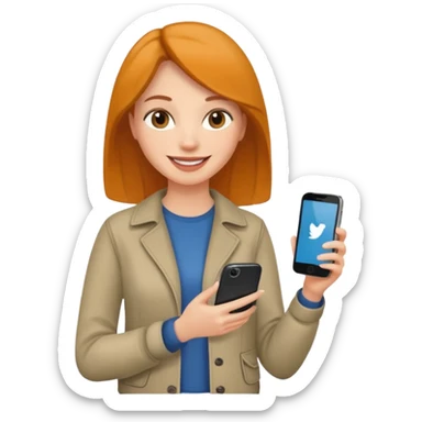 woman casual clothes holding a phone in one hand sticker