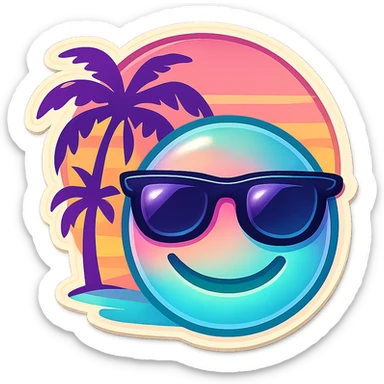 emoji inspired by Miami Vice, pastel colors, palm trees, 1980s retro style, cool stylish vibe sticker