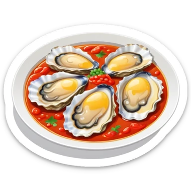 Fujian oyster omelette with red sauce, simplified emoji style with bold outlines and bright colors, cartoon style Xiamen street food sticker