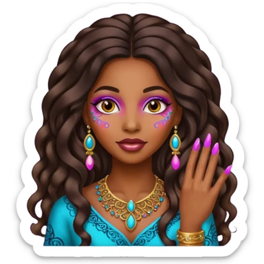 nail art black woman long hair sticker