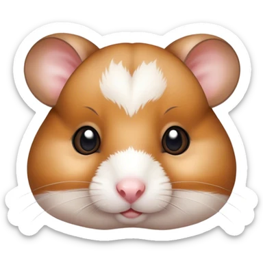 Cinematic Noble Brown and White Banded Hamster Portrait Emoji, Poised and regal, with a tiny, compact build and a uniquely patterned coat of warm brown and crisp white bands, deep-set soulful dark eyes, Simplified yet sharp and sophisticated features, highly detailed, glowing with a soft, dignified glow, high shine, intelligent and charming, stylized with an air of distinctive elegance, focused and attentive, soft glowing outline, capturing the essence of a watchful and confident rodent, so majestic it feels as though it could scurry out of the screen with effortless authority! sticker