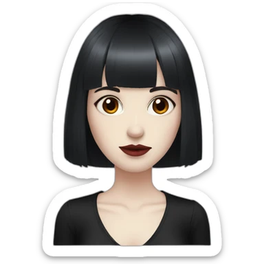 Goth Girl, pale skin, brown eyes and red hair. Bangs, and hair under the neck. sticker