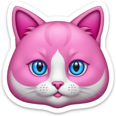 un emoji de lacara de un gato azul con rosa sorprendido sticker