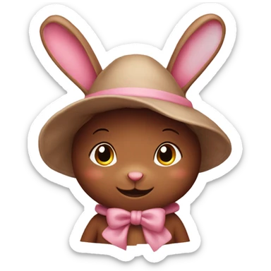 pink bunny wearing a brown bonnet sticker