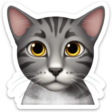 Dark grey tabby cat with bitten ear sticker