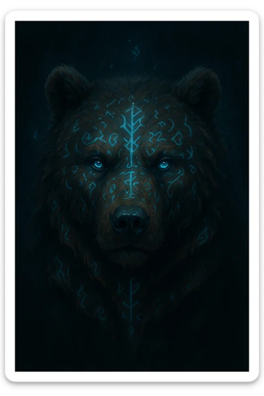 a bear's head with mystical runes, fantasy style sticker