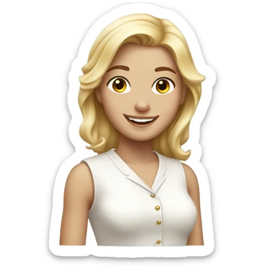 smiling girl with blonde hair classy white outfit freckle face sticker