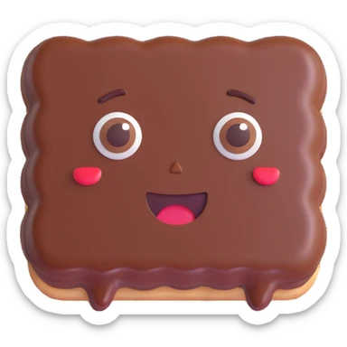 Rectangular chocolate mini pastry, palav mischievous eyes, tilted slightly, small grin, text above: "ПАСТИЧКА", chibi style, Twitch emoji style, transparent background, colorful

 sticker