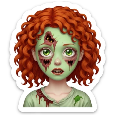 a curly girl red-haired with green eyes zombie sticker