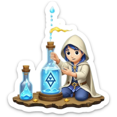 human rune alchemist catching dripping moonlight in bottle sticker