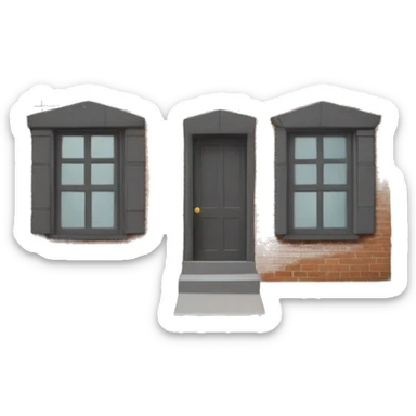 house made of bricks, with dark grey windows and roof with a tree  sticker