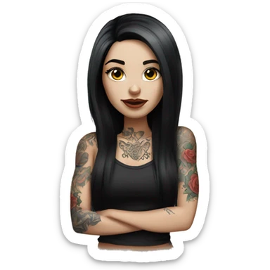 Beautiful girl with white skin, long black hair and tattoos sticker