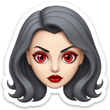 vampira com o tom de pele cinza com os olhos vermelhos, cabelos longos e ondulados e pretos sticker