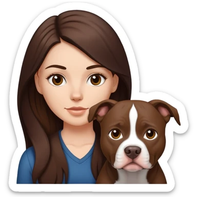 White girl with dark brown long hair with her pitbull dog sticker