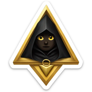 illuminati shadow figure standing in black cloak with gold triangle necklace sticker
