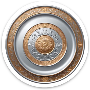 Silver and bronze painting icon, hand-painted silver and bronze objects such as plates or decorative pieces, intricate designs with enamel paints, visible fine paintbrush and metal surface, shining metallic finishes, no finished artwork, just the painting process, minimalistic style, clean lines, transparent background. sticker