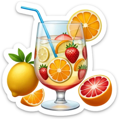 summer cocktail with lemon, strawberry, orange sticker
