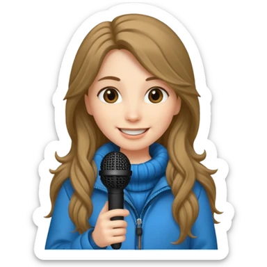 long haired woman with winter clothes holding microphone sticker