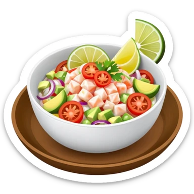 Mexican fish ceviche with lemon and sliced tomato, avocado and onion in a small bowl, fresh and colorful sticker