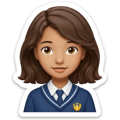 Quiero a una persona morena no tan morena , que sea una adolescente , que lleve uniforme escolar , con un pelo ondulado pero que sea negro castaño,pero no regido , pero que tenga una sonrisa suave, pero que este con un fondo blanco. Pero no tan ondulado tirando para liso y un poco largo sticker