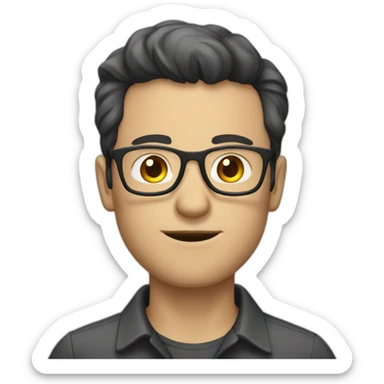 white man with dark hair, shirt and glasses talking sticker